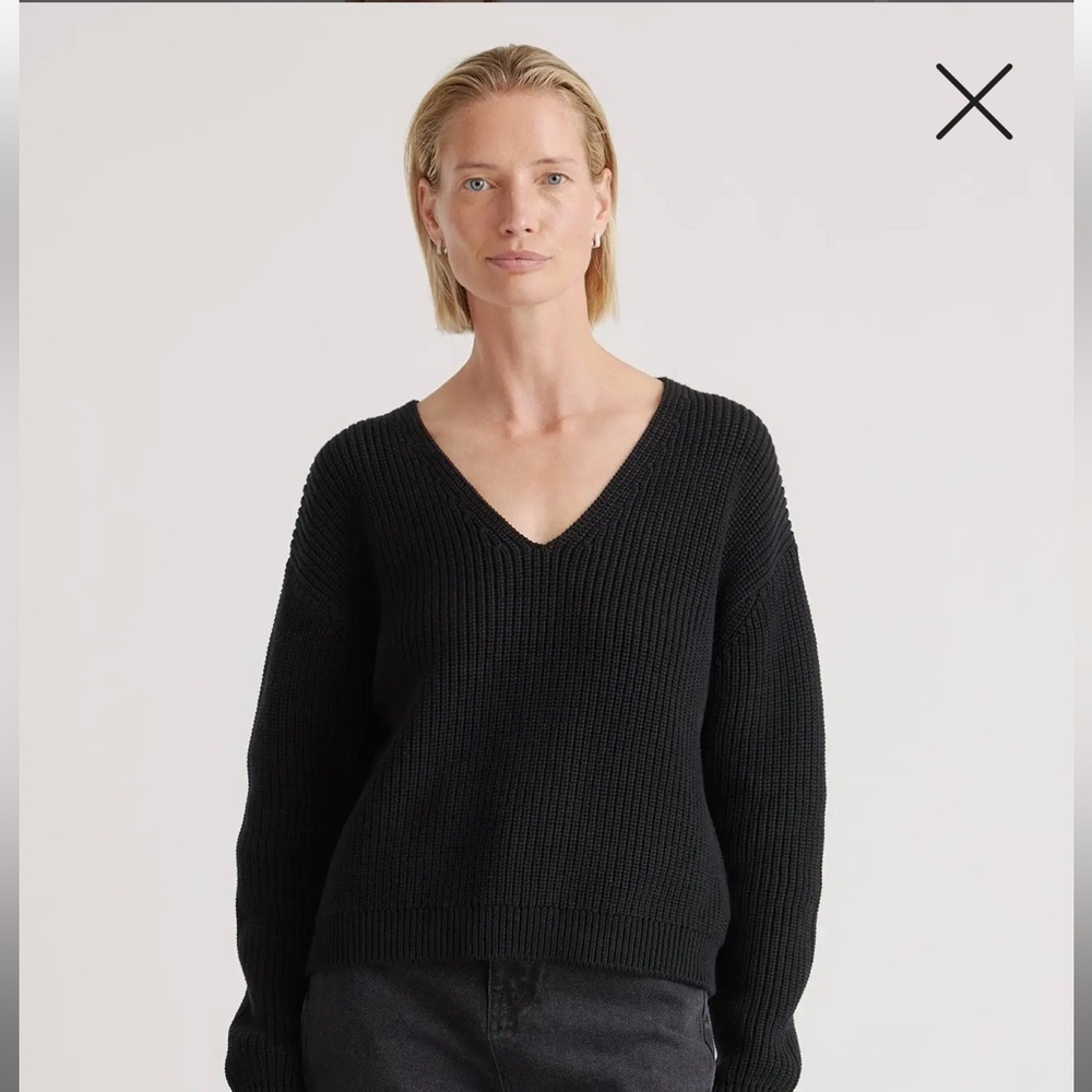 Quince Organic Cotton Fisherman V neck Sweater Black V-Neck Women's XL - Picture 1 of 7